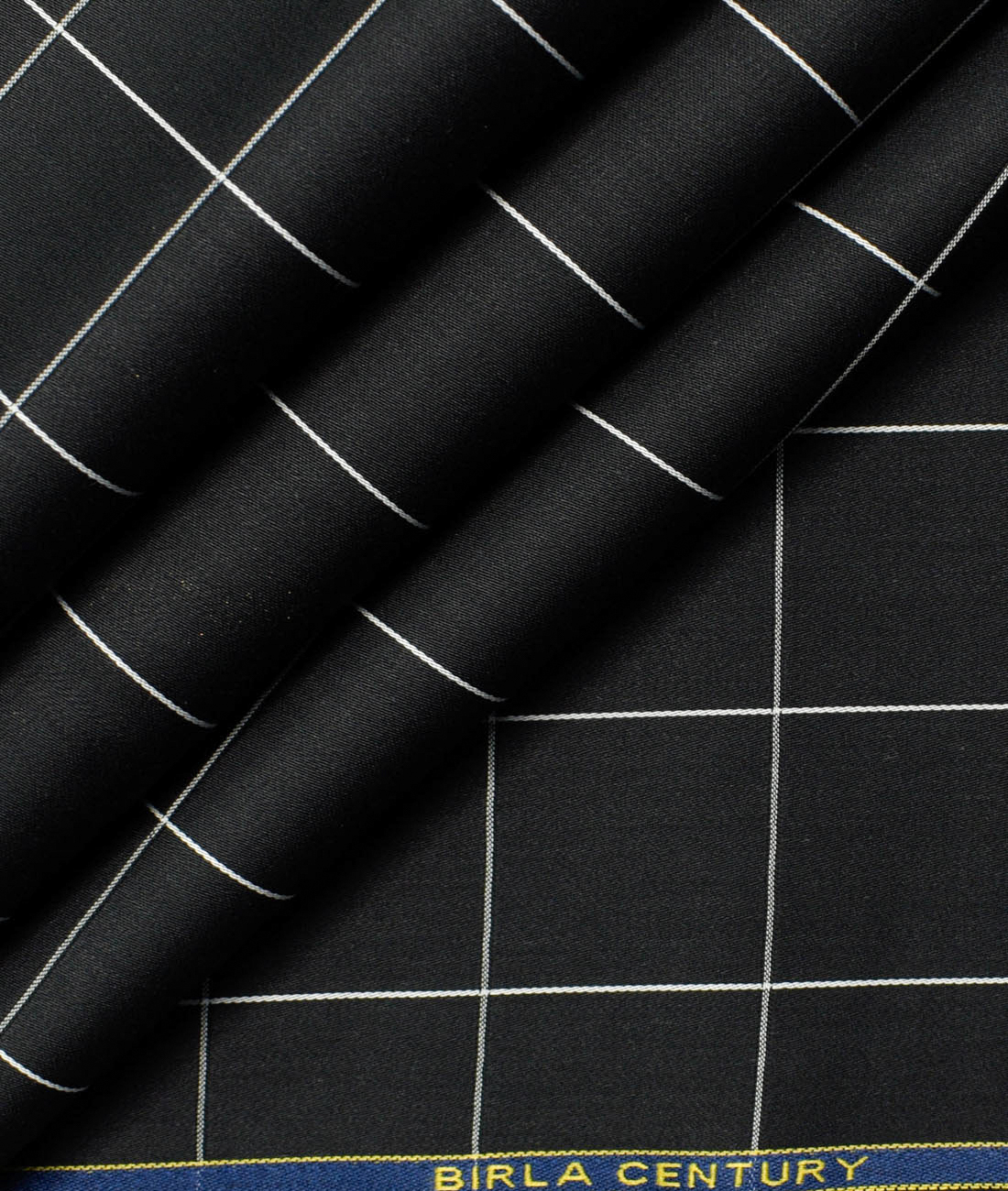 Birla Century Men's Giza Cotton Checks 2.25 Meter Unstitched Shirting Fabric (Black)