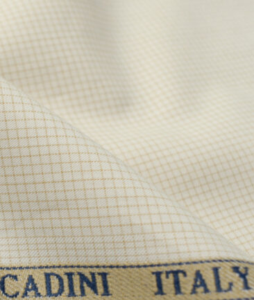 Cadini Men's  Cotton Checks 2.25 Meter Unstitched Shirting Fabric (Cream)