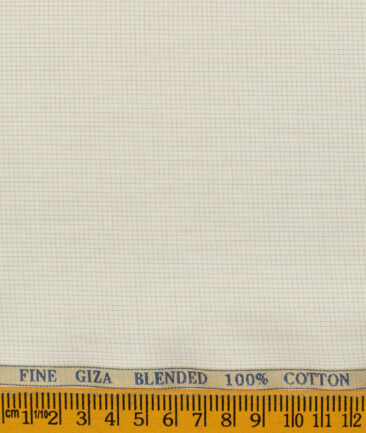 Cadini Men's  Cotton Checks 2.25 Meter Unstitched Shirting Fabric (Cream)