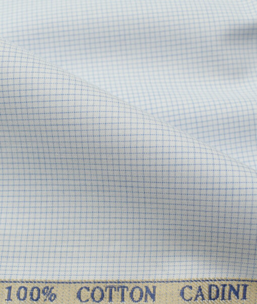Cadini Men's Cotton Checks 2.25 Meter Unstitched Shirting Fabric (White & Blue)