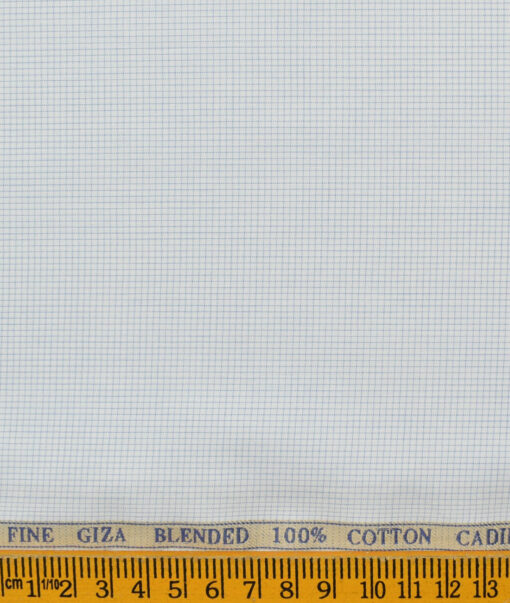 Cadini Men's Cotton Checks 2.25 Meter Unstitched Shirting Fabric (White & Blue)