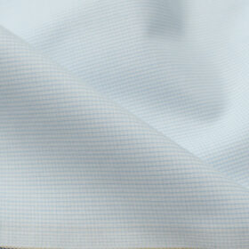 Cadini Men's Cotton Checks 2.25 Meter Unstitched Shirting Fabric (White & Sky Blue)