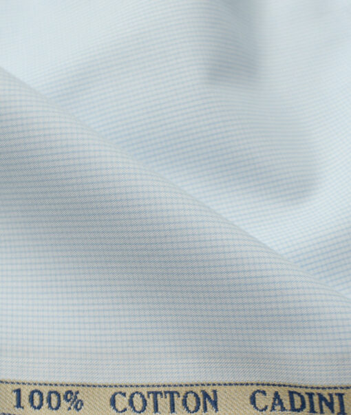 Cadini Men's Cotton Checks 2.25 Meter Unstitched Shirting Fabric (White & Sky Blue)