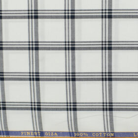 Cadini Men's Giza Cotton Checks 2.25 Meter Unstitched Shirting Fabric (White & Dark Blue)
