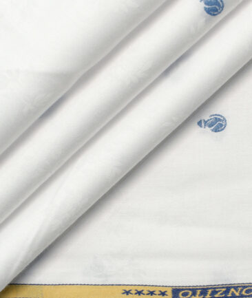 Donzito Men's Premium Cotton Self Design 2.25 Meter Unstitched Shirting Fabric (White & Blue)