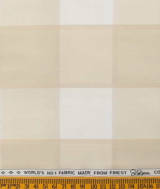 Luthai Men's Supima Cotton Checks 2.25 Meter Unstitched Shirting Fabric (White & Beige)