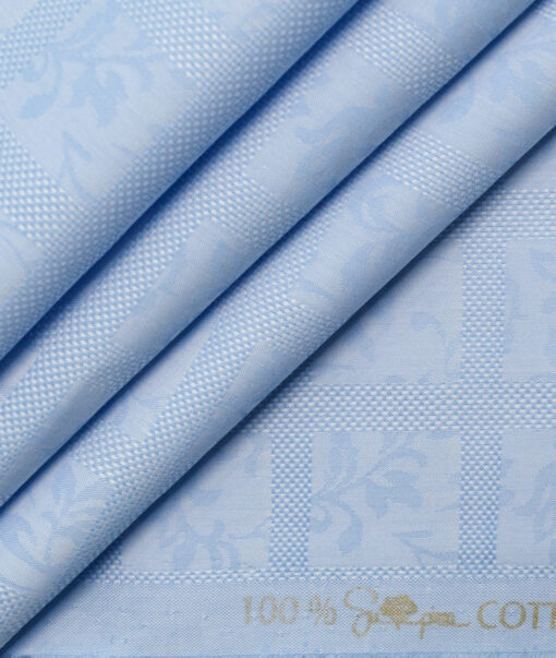 Luthai Men's Supima Cotton Checks 2.25 Meter Unstitched Shirting Fabric (Blue)