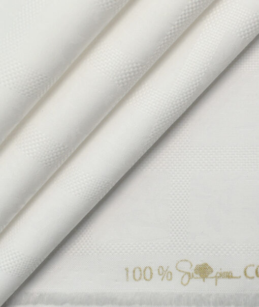 Luthai Men's Supima Cotton Checks 2.25 Meter Unstitched Shirting Fabric (White)