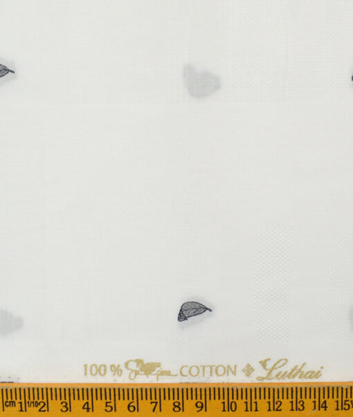 Luthai Men's Supima Cotton Self Design 2.25 Meter Unstitched Shirting Fabric (White & Grey)