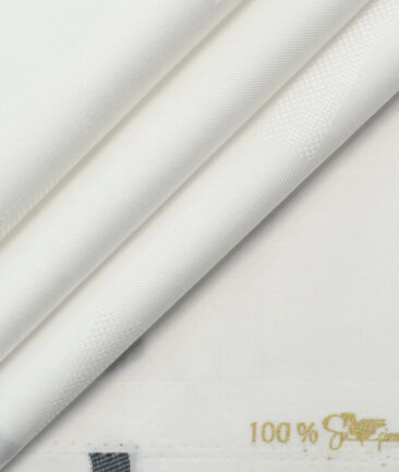 Luthai Men's Supima Cotton Self Design 2.25 Meter Unstitched Shirting Fabric (White & Grey)