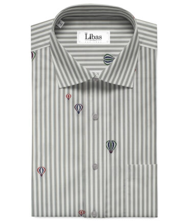 Luthai Men's Supima Cotton Striped 2.25 Meter Unstitched Shirting Fabric (White & Grey)
