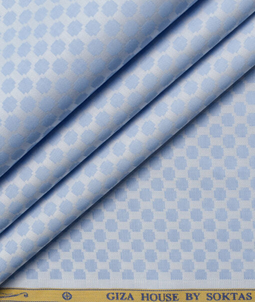 Soktas Men's Giza Cotton Self Design 2.25 Meter Unstitched Shirting Fabric (Light Blue)