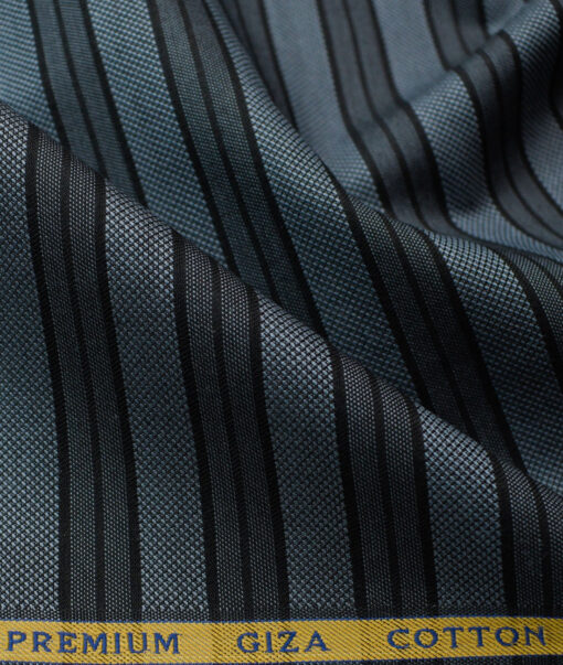 Cadini Men's Giza Cotton Striped Unstitched Shirting Fabric (Blue & Black)