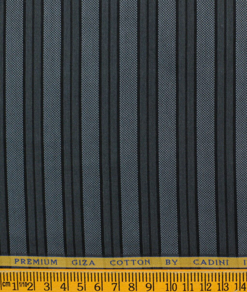 Cadini Men's Giza Cotton Striped Unstitched Shirting Fabric (Blue & Black)
