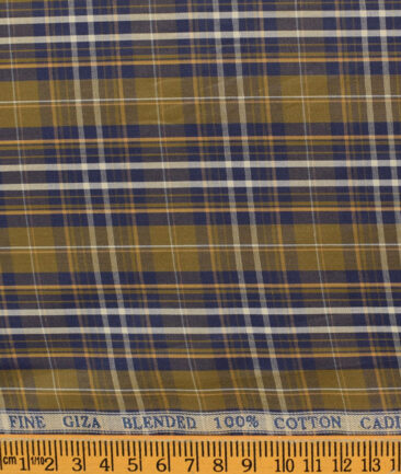 Cadini Men's Pure Cotton Checks Unstitched Shirting Fabric (Brown)