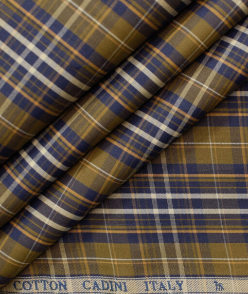 Cadini Men's Pure Cotton Checks Unstitched Shirting Fabric (Brown)