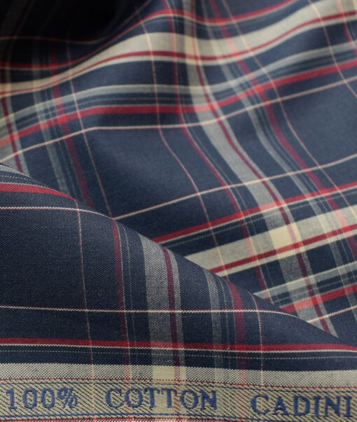 Cadini Men's Pure Cotton Checks Unstitched Shirting Fabric (Dark Blue)