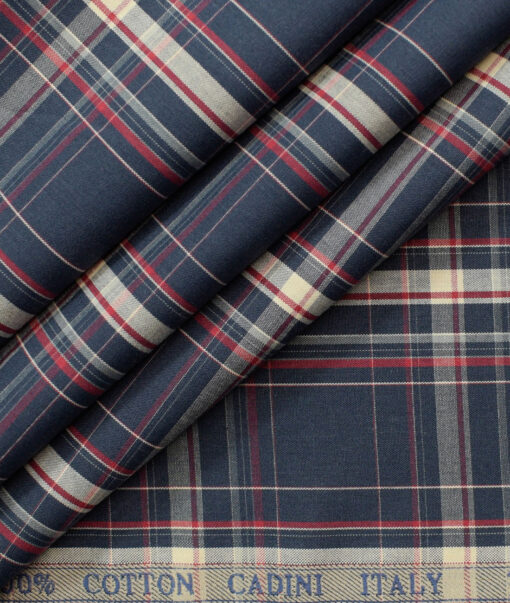 Cadini Men's Pure Cotton Checks Unstitched Shirting Fabric (Dark Blue)