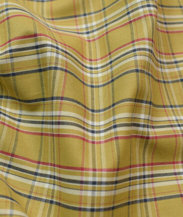 Cadini Men's Pure Cotton Checks Unstitched Shirting Fabric (Mustard Yellow)