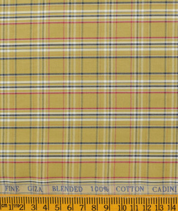 Cadini Men's Pure Cotton Checks Unstitched Shirting Fabric (Mustard Yellow)