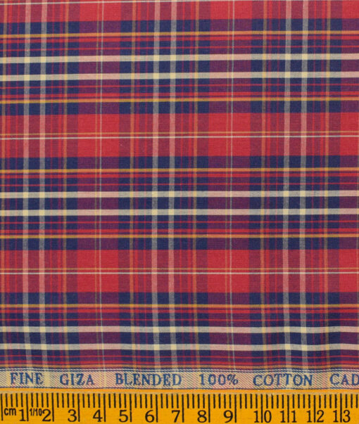 Cadini Men's Pure Cotton Checks Unstitched Shirting Fabric (Red)