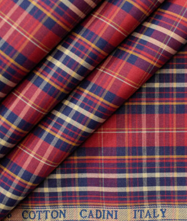 Cadini Men's Pure Cotton Checks Unstitched Shirting Fabric (Red)
