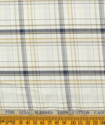 Cadini Men's Pure Cotton Checks Unstitched Shirting Fabric (White)