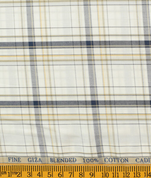 Cadini Men's Pure Cotton Checks Unstitched Shirting Fabric (White)
