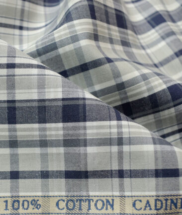 Cadini Men's Pure Cotton Checks Unstitched Shirting Fabric (White)
