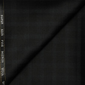 J.Hampstead Men's Wool Checks Super 120's1.30 Meter Unstitched Trouser Fabric (Black)