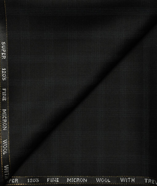 J.Hampstead Men's Wool Checks Super 120's1.30 Meter Unstitched Trouser Fabric (Black)