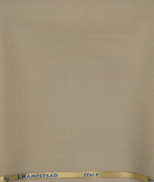 J.Hampstead Men's Wool Checks Super 120's1.30 Meter Unstitched Trouser Fabric (Beige)