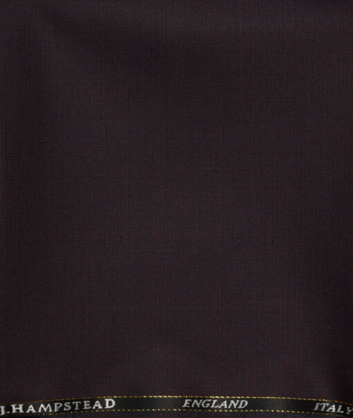J.Hampstead Men's Wool Self Design Super 100's1.30 Meter Unstitched Trouser Fabric (Dark Wine)