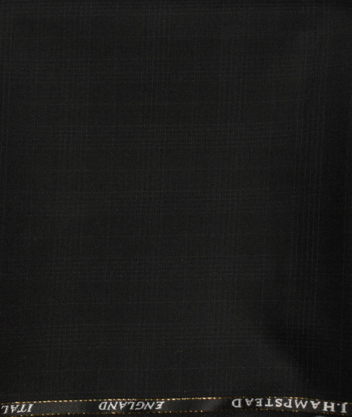 J.Hampstead Men's Wool Checks Super 100's1.30 Meter Unstitched Trouser Fabric (Black)