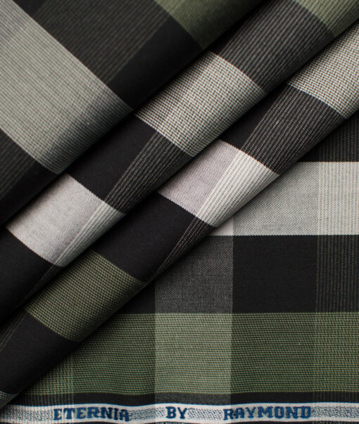 Raymond Men's Pure Cotton Checks Unstitched Shirting Fabric (Black & Green)