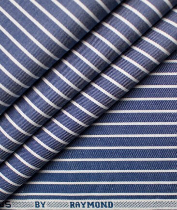 Raymond Men's Premium Cotton Striped Unstitched Shirting Fabric (Denim Blue)
