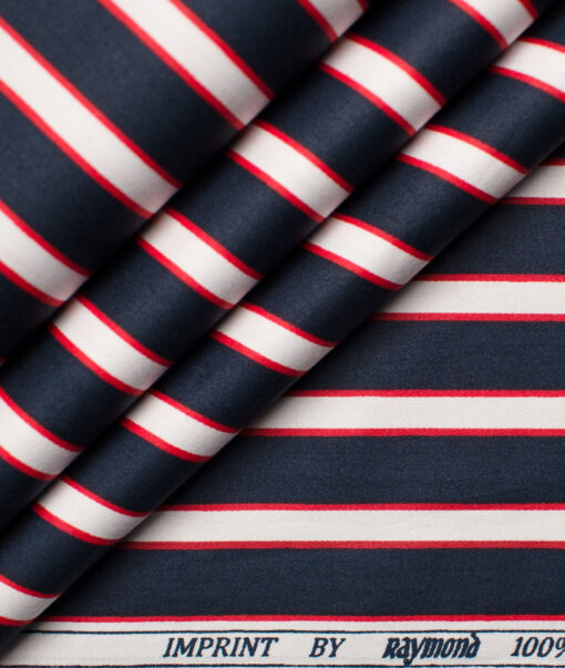 Raymond Men's Pure Cotton Striped Unstitched Shirting Fabric (Dark Blue & White)
