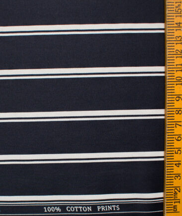 Raymond Men's Pure Cotton Striped Unstitched Shirting Fabric (Dark Blue & White)