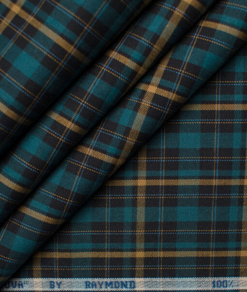 Raymond Men's Premium Cotton Checks Unstitched Shirting Fabric (Sea Green)