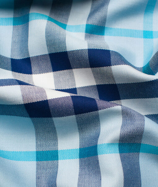 Raymond Men's Giza Cotton Checks Unstitched Shirting Fabric (Firozi Blue)