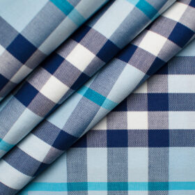 Raymond Men's Giza Cotton Checks Unstitched Shirting Fabric (Firozi Blue)