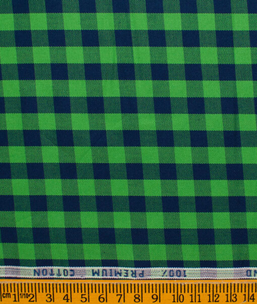 Raymond Men's Premium Cotton Checks Unstitched Shirting Fabric (Green & Blue)