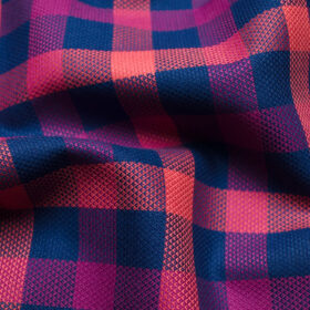 Raymond Men's Premium Cotton Checks Unstitched Shirting Fabric (Blue & Orange)