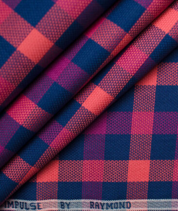 Raymond Men's Premium Cotton Checks Unstitched Shirting Fabric (Blue & Orange)