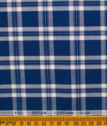 Raymond Men's Giza Cotton Checks Unstitched Shirting Fabric (Royal Blue & White)