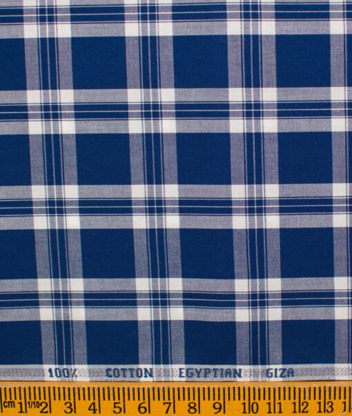 Raymond Men's Giza Cotton Checks Unstitched Shirting Fabric (Royal Blue & White)
