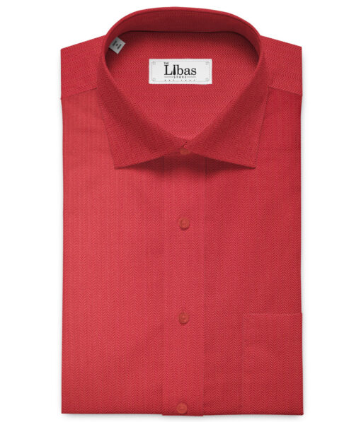 Raymond Men's Giza Cotton Striped Unstitched Shirting Fabric (Red)