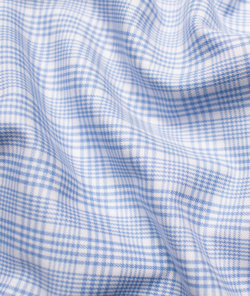Raymond Men's Pure Cotton Checks Unstitched Shirting Fabric (White & Blue)