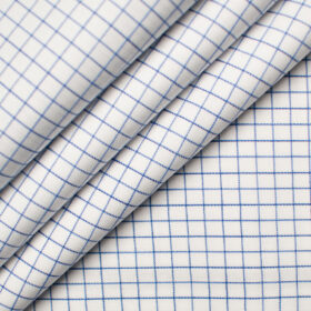 Raymond Men's Premium Cotton Checks Unstitched Shirting Fabric (White & Blue)