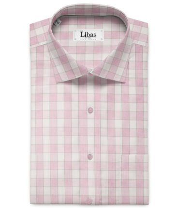 Raymond Men's Premium Cotton Checks Unstitched Shirting Fabric (White & Pink)